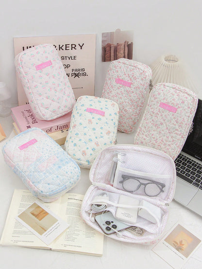Large Capacity Digital Storage Bag Multi-Pocket Digital Product Storage Bag Foam Quilted Power Bank Storage Bag Thickened & Anti-Drop Protection Case