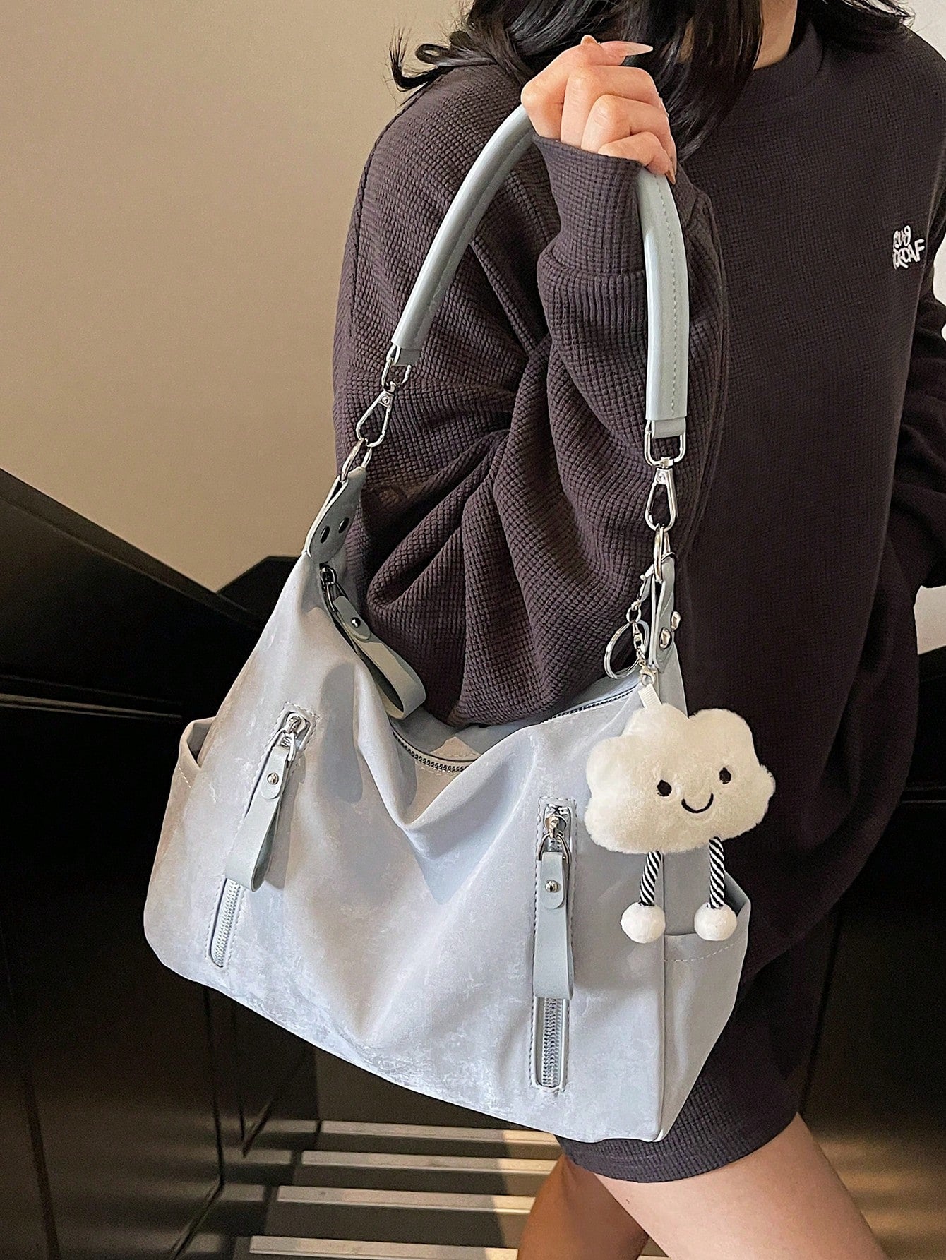Large Capacity Fashion Versatile Matte Shoulder Bag, High-End Casual Beach Tote Handbag Shopping Bag