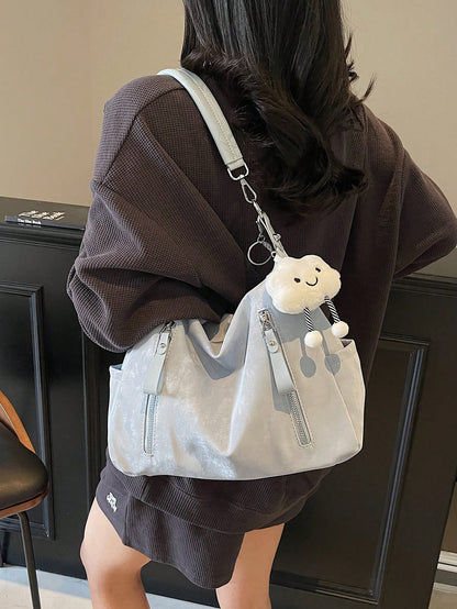 Large Capacity Fashion Versatile Matte Shoulder Bag, High-End Casual Beach Tote Handbag Shopping Bag