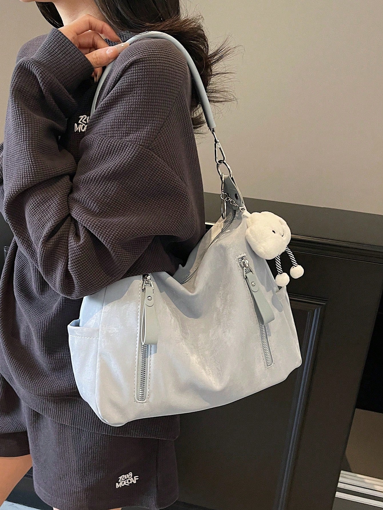 Large Capacity Fashion Versatile Matte Shoulder Bag, High-End Casual Beach Tote Handbag Shopping Bag