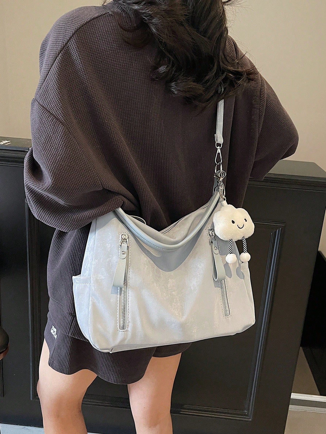 Large Capacity Fashion Versatile Matte Shoulder Bag, High-End Casual Beach Tote Handbag Shopping Bag