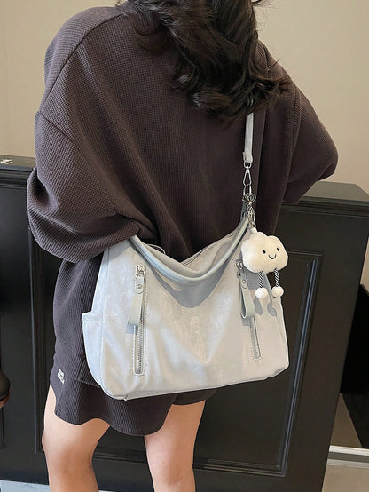 Large Capacity Fashion Versatile Matte Shoulder Bag, High-End Casual Beach Tote Handbag Shopping Bag