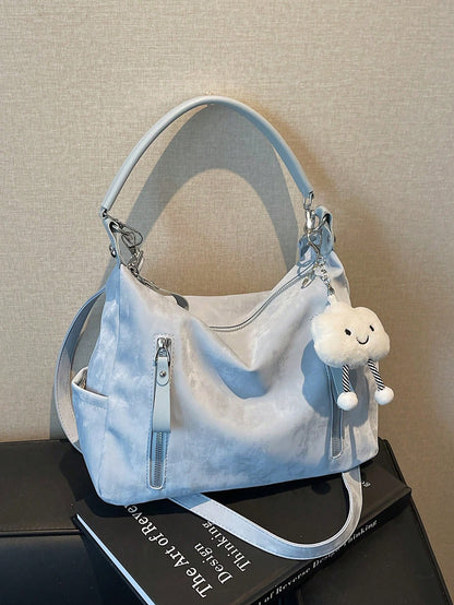 Large Capacity Fashion Versatile Matte Shoulder Bag, High-End Casual Beach Tote Handbag Shopping Bag