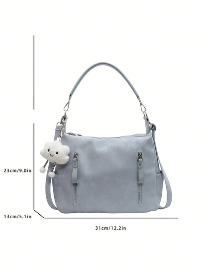 Large Capacity Fashion Versatile Matte Shoulder Bag, High-End Casual Beach Tote Handbag Shopping Bag