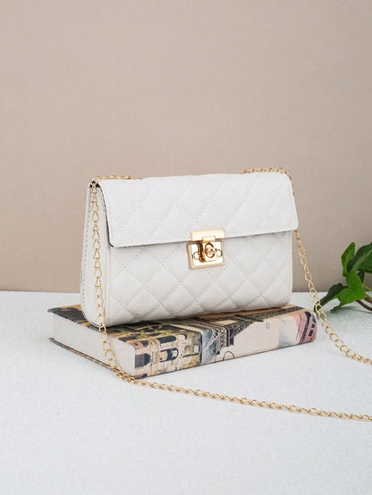 Large Capacity Quilted Chain Small Square Bag, Minimalist Quilted Lock Chain Bag, Elegant Mature Elegant Shoulder Small Square Bag, Metal Lock Design Shoulder Crossbody Women's Bag, Can Hold Phone And