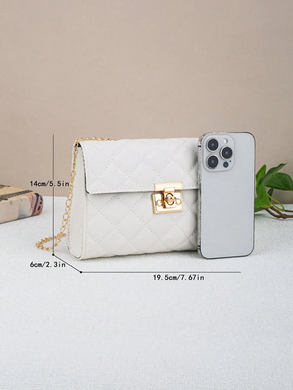 Large Capacity Quilted Chain Small Square Bag, Minimalist Quilted Lock Chain Bag, Elegant Mature Elegant Shoulder Small Square Bag, Metal Lock Design Shoulder Crossbody Women's Bag, Can Hold Phone And