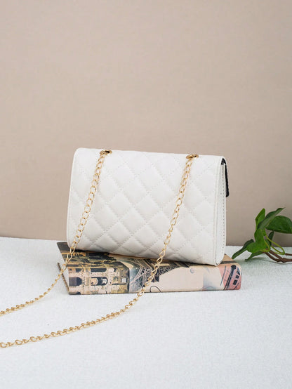 Large Capacity Quilted Chain Small Square Bag, Minimalist Quilted Lock Chain Bag, Elegant Mature Elegant Shoulder Small Square Bag, Metal Lock Design Shoulder Crossbody Women's Bag, Can Hold Phone And