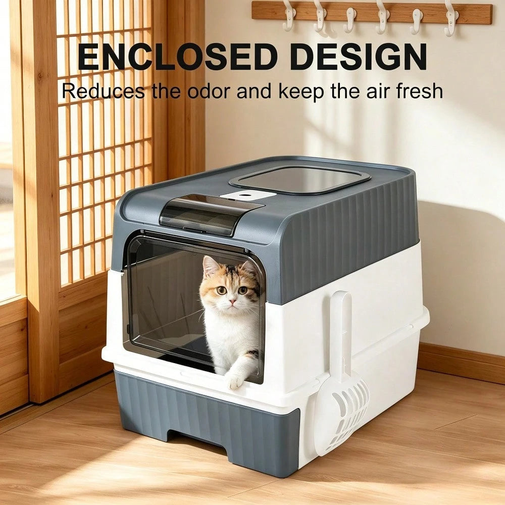 Large Enclosed PP Cat Litter Box Dual Entry Exit Detachable Drawer Type Anti Tracking Deodorant Odor Control Easy Clean Fits All Size Cats For Home Travel Free Cat Litter Scoop Included