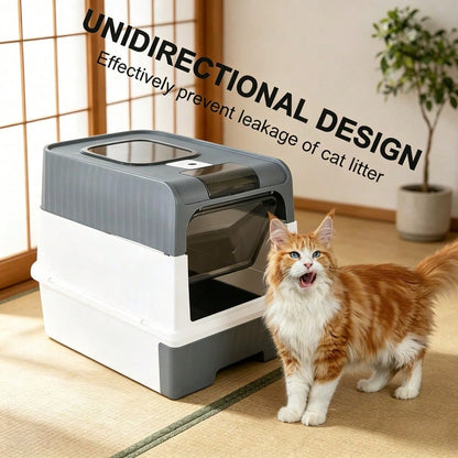 Large Enclosed PP Cat Litter Box Dual Entry Exit Detachable Drawer Type Anti Tracking Deodorant Odor Control Easy Clean Fits All Size Cats For Home Travel Free Cat Litter Scoop Included