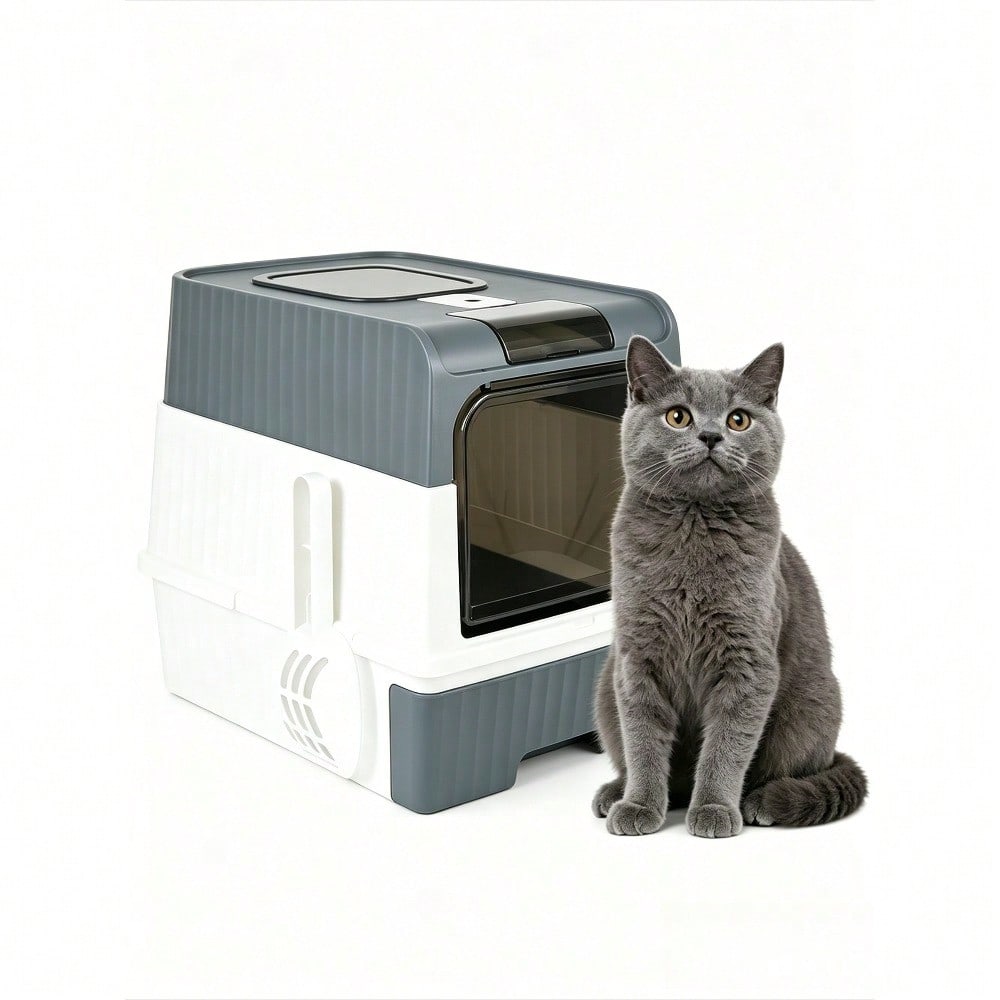 Large Enclosed PP Cat Litter Box Dual Entry Exit Detachable Drawer Type Anti Tracking Deodorant Odor Control Easy Clean Fits All Size Cats For Home Travel Free Cat Litter Scoop Included