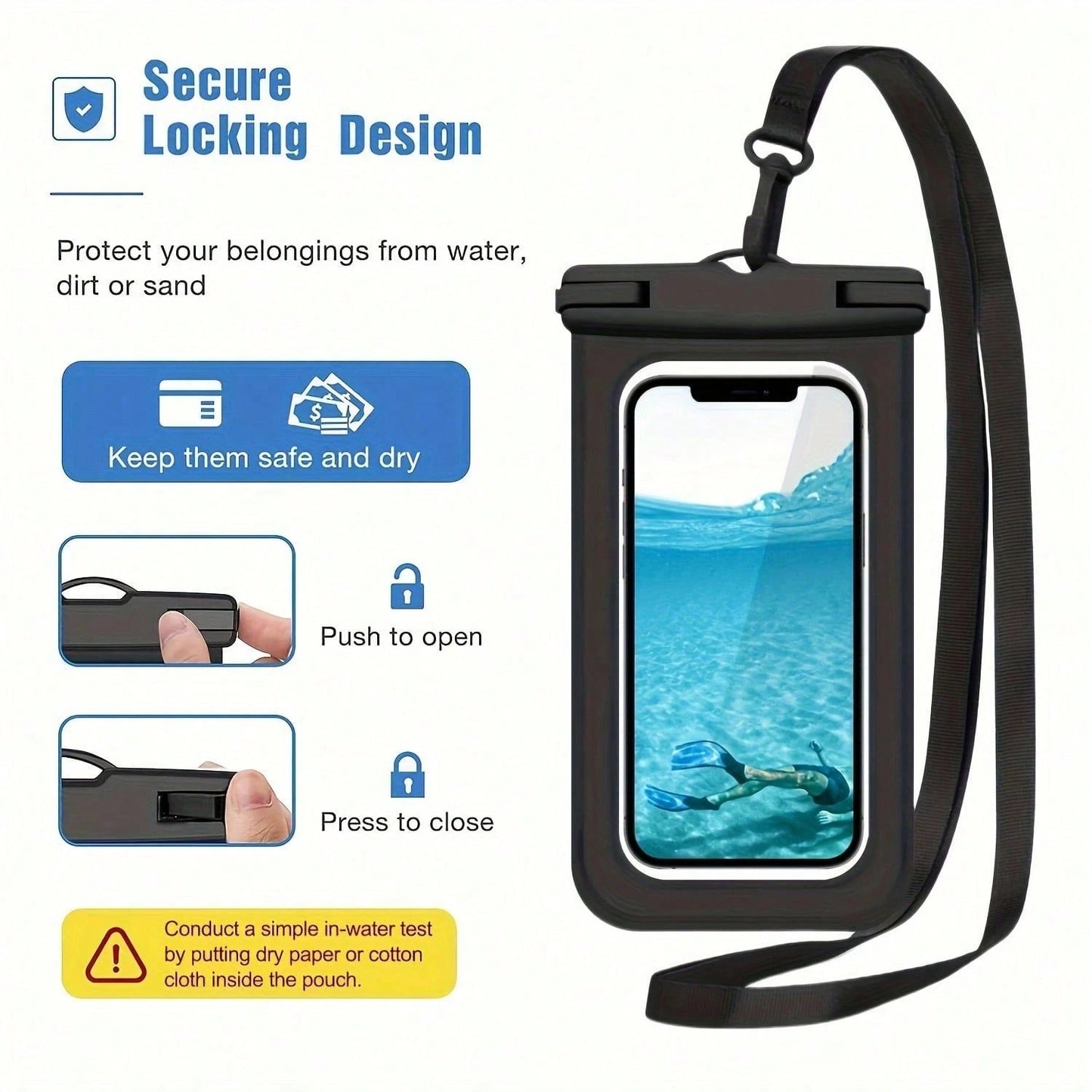 Large Waterproof Phone Bag, Waterproof Phone Case, Suitable For Phone 16 15 Pro Max, Galaxy S25 S24 S23 Ultra, IPX8 Waterproof Phone Protective Pouch, Essential For Beach And Travel