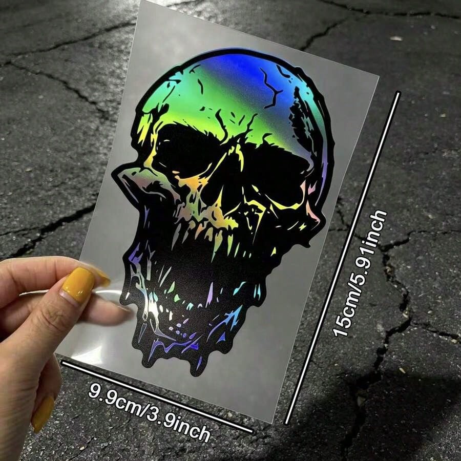 Laser Reflective Broken Skull Exterior Car Sticker Waterproof Scratch Cover Vinyl Decal DIY Cool Personalized Decoration For Car Truck Van SUV Motorcycle Body Exterior