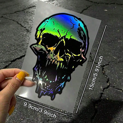 Laser Reflective Broken Skull Exterior Car Sticker Waterproof Scratch Cover Vinyl Decal DIY Cool Personalized Decoration For Car Truck Van SUV Motorcycle Body Exterior