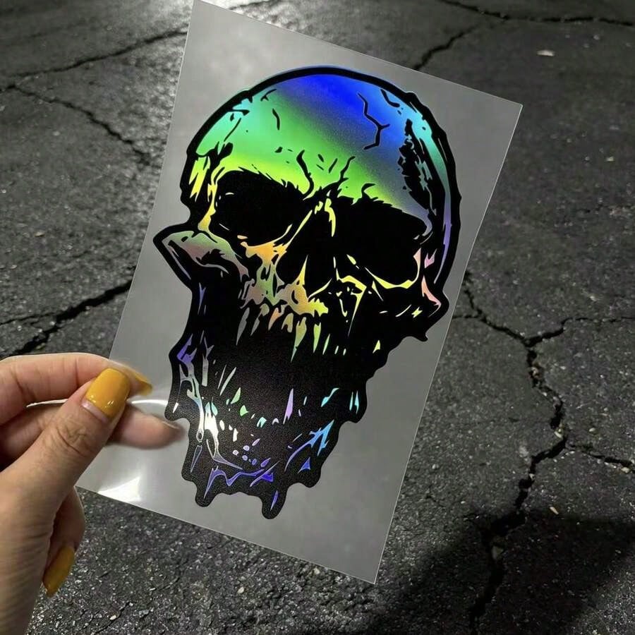 Laser Reflective Broken Skull Exterior Car Sticker Waterproof Scratch Cover Vinyl Decal DIY Cool Personalized Decoration For Car Truck Van SUV Motorcycle Body Exterior