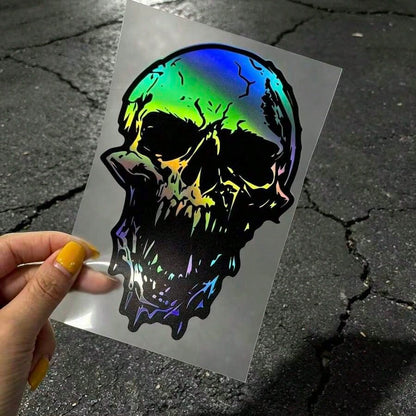 Laser Reflective Broken Skull Exterior Car Sticker Waterproof Scratch Cover Vinyl Decal DIY Cool Personalized Decoration For Car Truck Van SUV Motorcycle Body Exterior