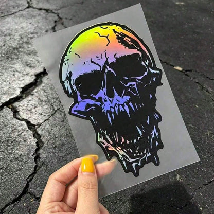 Laser Reflective Broken Skull Exterior Car Sticker Waterproof Scratch Cover Vinyl Decal DIY Cool Personalized Decoration For Car Truck Van SUV Motorcycle Body Exterior