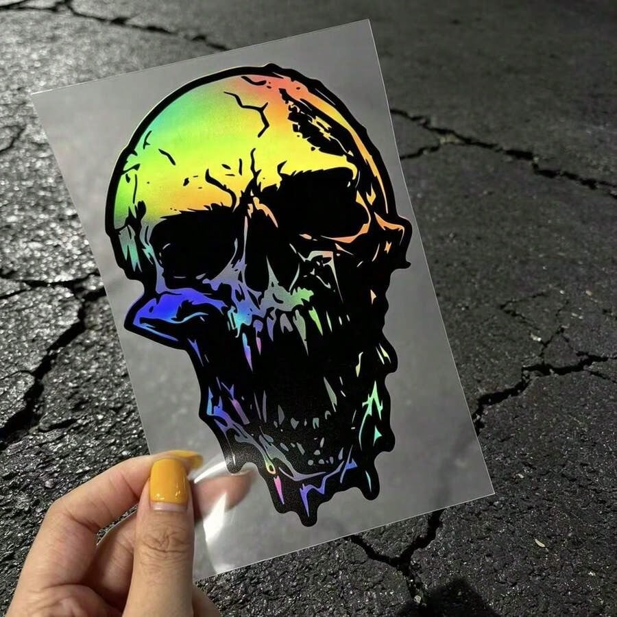 Laser Reflective Broken Skull Exterior Car Sticker Waterproof Scratch Cover Vinyl Decal DIY Cool Personalized Decoration For Car Truck Van SUV Motorcycle Body Exterior