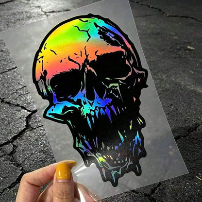 Laser Reflective Broken Skull Exterior Car Sticker Waterproof Scratch Cover Vinyl Decal DIY Cool Personalized Decoration For Car Truck Van SUV Motorcycle Body Exterior