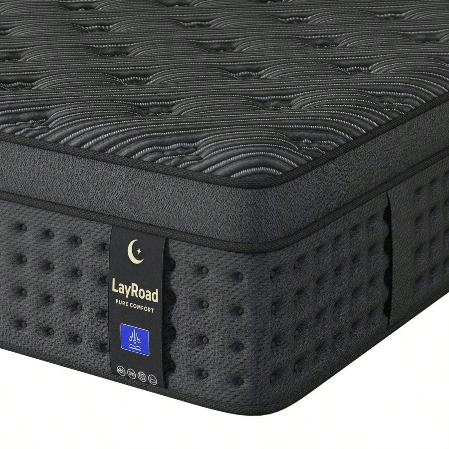 LayRoad 12-Inch Black Queen Mattress, Built-In Memory Foam And Individually Pocketed Springs, Available In Twin, Full, Queen And King Mattress Sizes, With Side Handles For Easy Movement, Fiberglass-Fr
