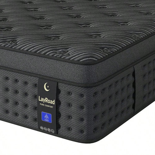 LayRoad 12-Inch Black Queen Mattress, Built-In Memory Foam And Individually Pocketed Springs, Available In Twin, Full, Queen And King Mattress Sizes, With Side Handles For Easy Movement, Fiberglass-Fr