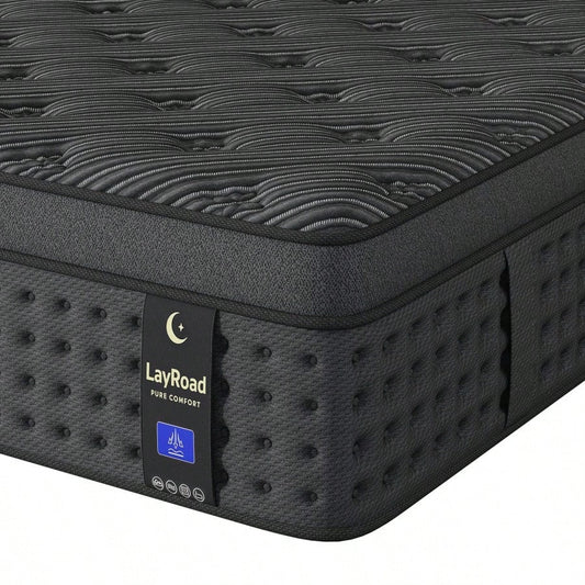 LayRoad 12-Inch Black Queen Mattress, Built-In Memory Foam And Individually Pocketed Springs, Available In Twin, Full, Queen And King Mattress Sizes, With Side Handles For Easy Movement, Fiberglass-Fr