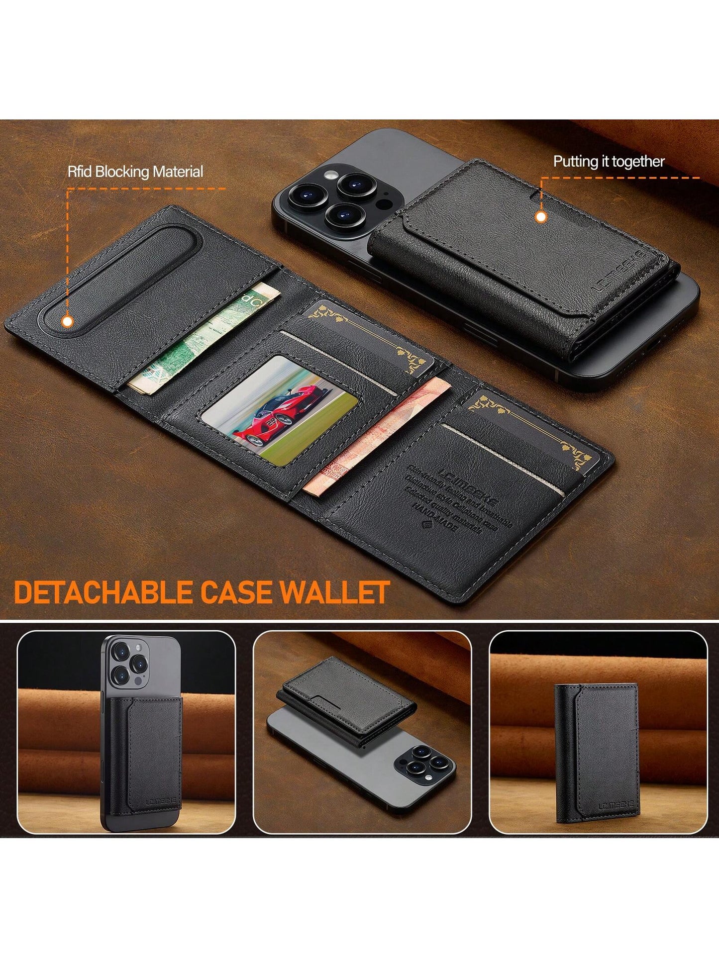LC.IMEEKE 1pc PU Leather Magnetic Wallet Stand MagSafe Accessory, Compatible With IPhone 17 16/15/14/13/12 Pro/Pro Max/Plus/Mini, Men's Gift, Card Holder, Wallet, Name Card Case, Credit Card Holder