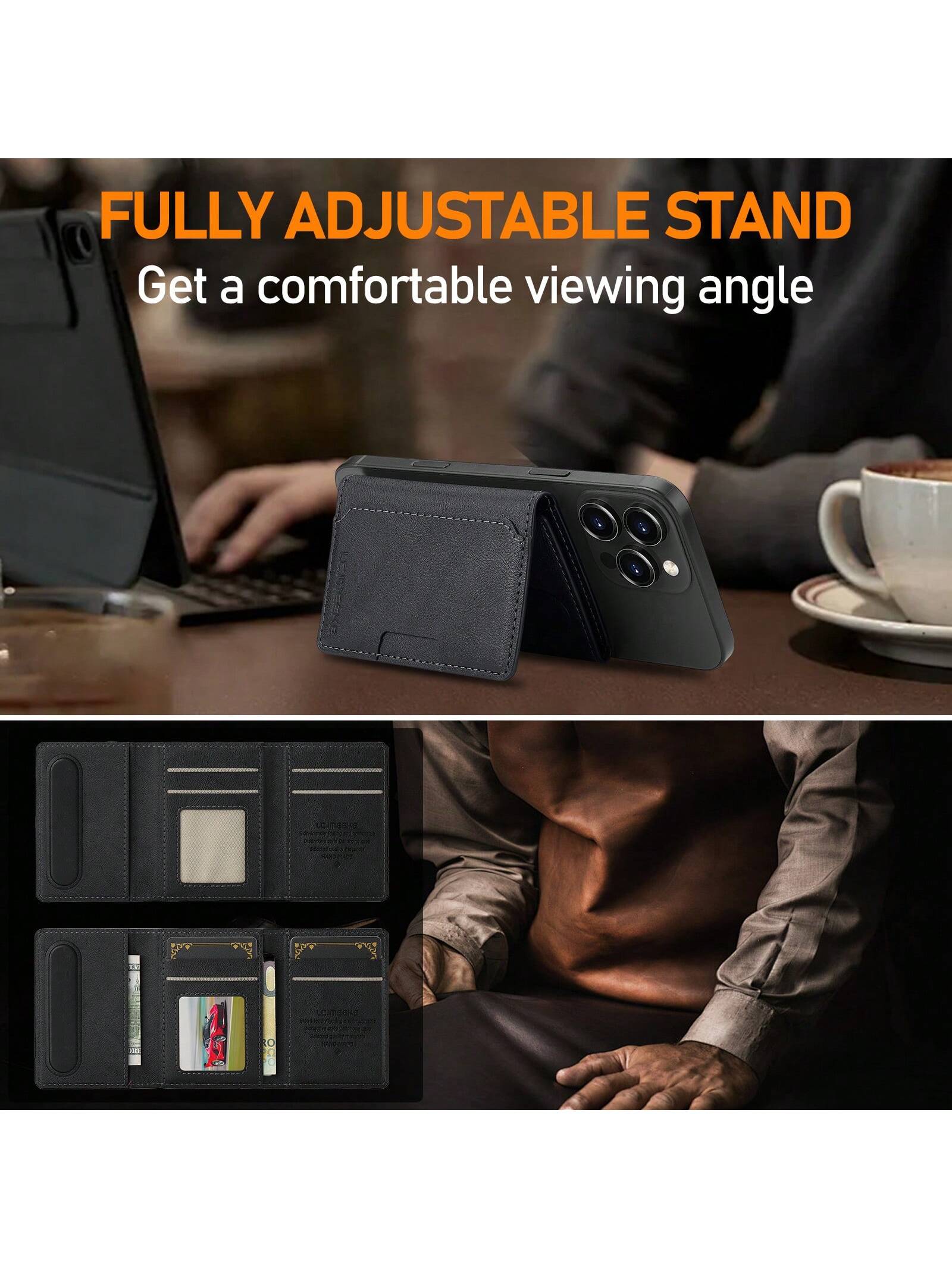 LC.IMEEKE 1pc PU Leather Magnetic Wallet Stand MagSafe Accessory, Compatible With IPhone 17 16/15/14/13/12 Pro/Pro Max/Plus/Mini, Men's Gift, Card Holder, Wallet, Name Card Case, Credit Card Holder