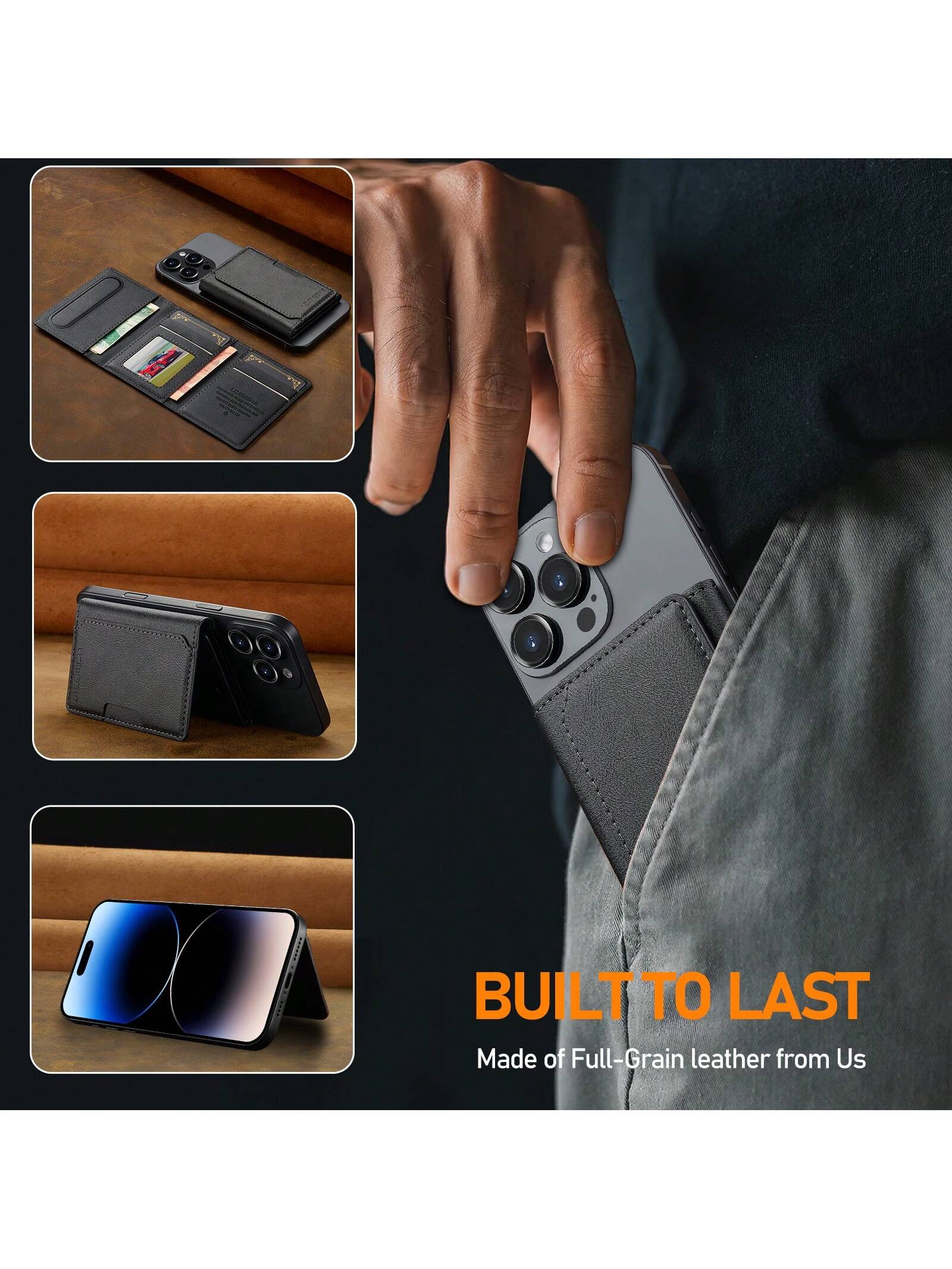 LC.IMEEKE 1pc PU Leather Magnetic Wallet Stand MagSafe Accessory, Compatible With IPhone 17 16/15/14/13/12 Pro/Pro Max/Plus/Mini, Men's Gift, Card Holder, Wallet, Name Card Case, Credit Card Holder