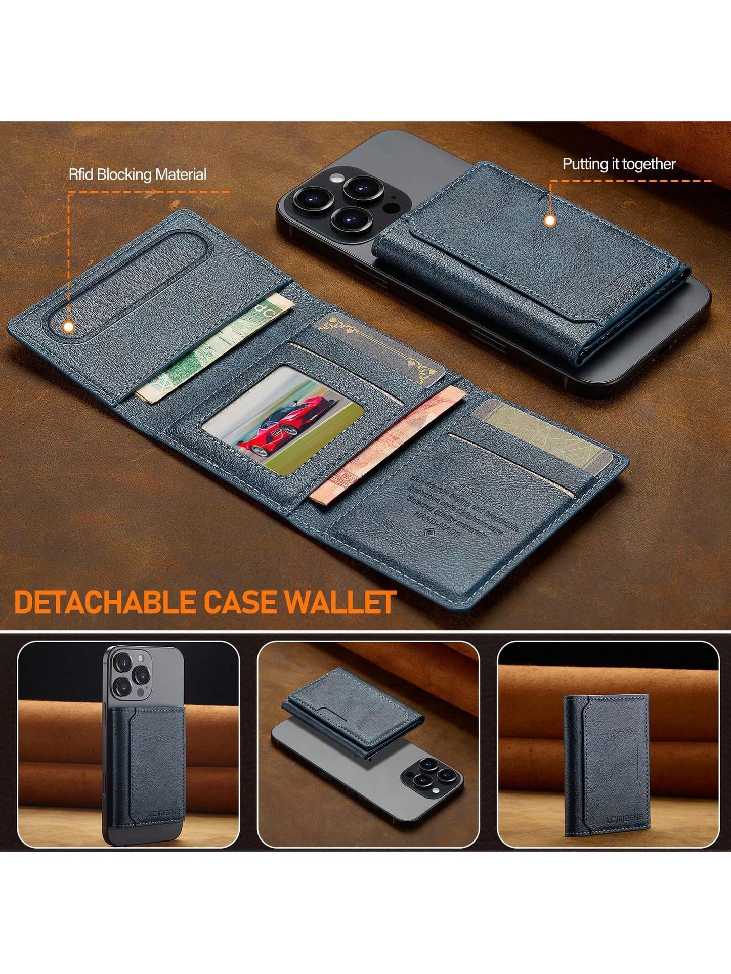 LC.IMEEKE 1pc PU Leather Magnetic Wallet Stand MagSafe Accessory, Compatible With IPhone 17 16/15/14/13/12 Pro/Pro Max/Plus/Mini, Men's Gift, Card Holder, Wallet, Name Card Case, Credit Card Holder