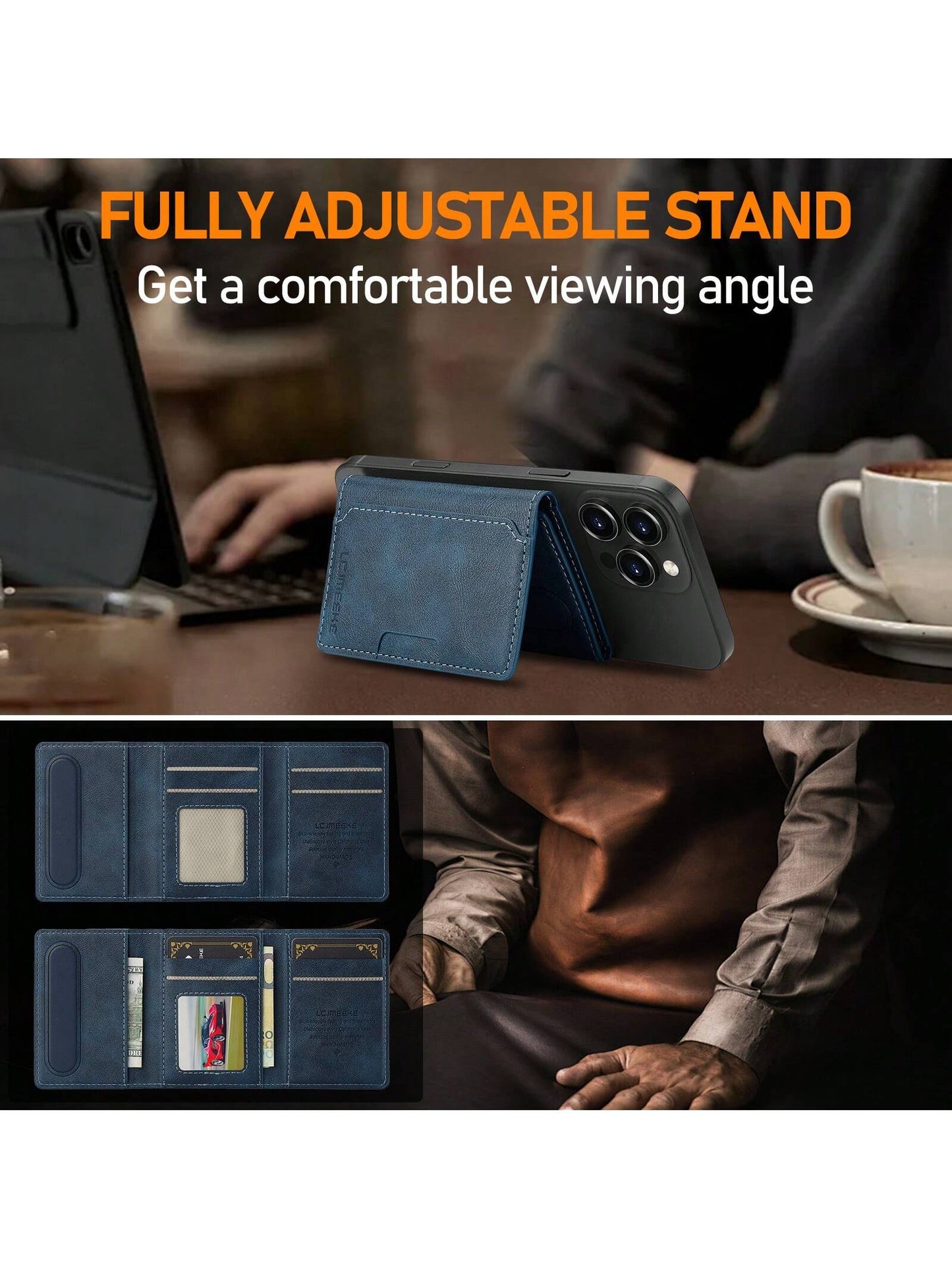 LC.IMEEKE 1pc PU Leather Magnetic Wallet Stand MagSafe Accessory, Compatible With IPhone 17 16/15/14/13/12 Pro/Pro Max/Plus/Mini, Men's Gift, Card Holder, Wallet, Name Card Case, Credit Card Holder