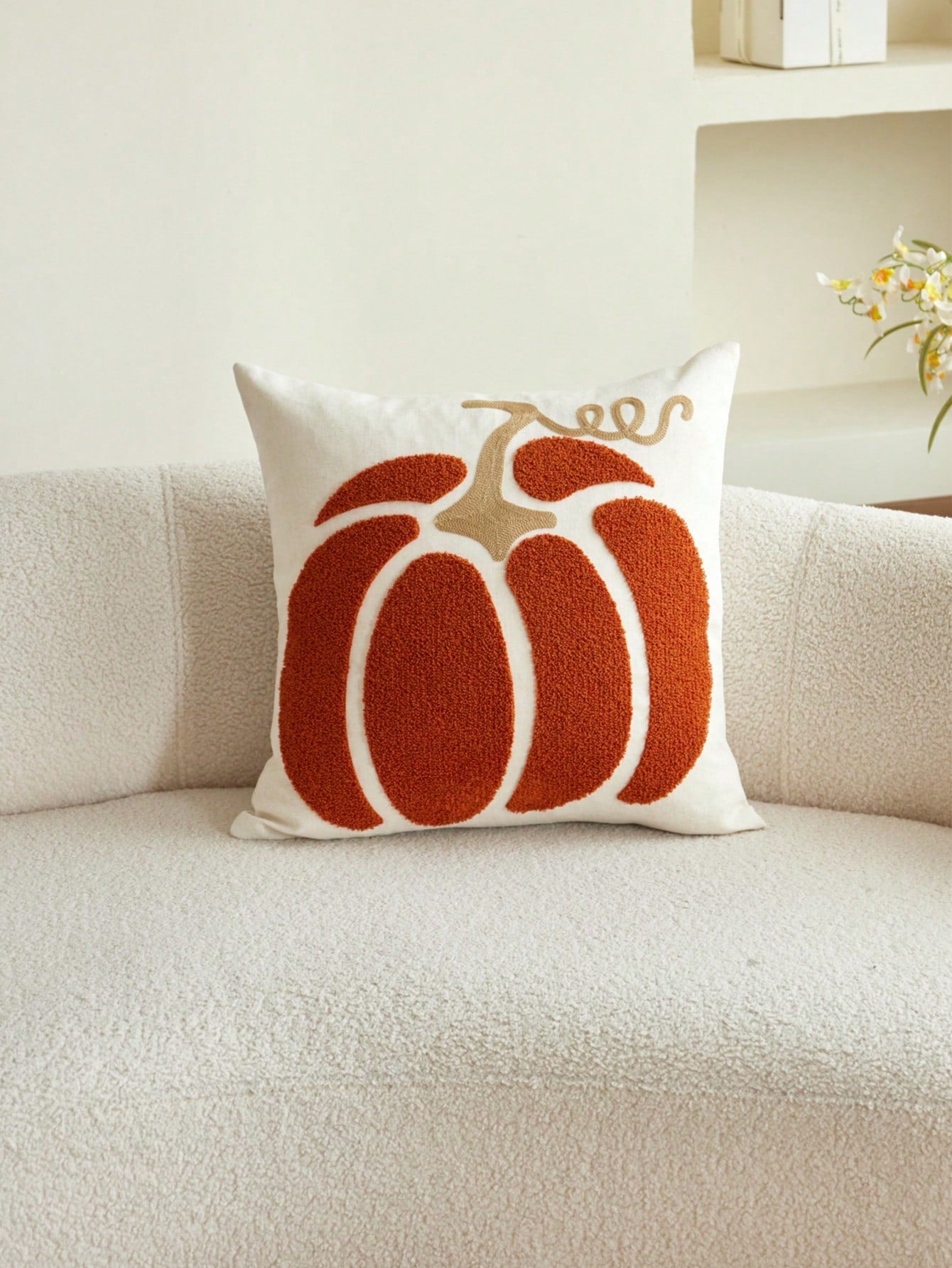 LCUHPCL 1pc 3D Embroidered Pumpkin Linen Pillowcase, Autumn/Winter Home Decor Suitable For Living Room, Bedroom, Party And Various Environments