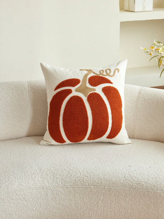 LCUHPCL 1pc 3D Embroidered Pumpkin Linen Pillowcase, Autumn/Winter Home Decor Suitable For Living Room, Bedroom, Party And Various Environments