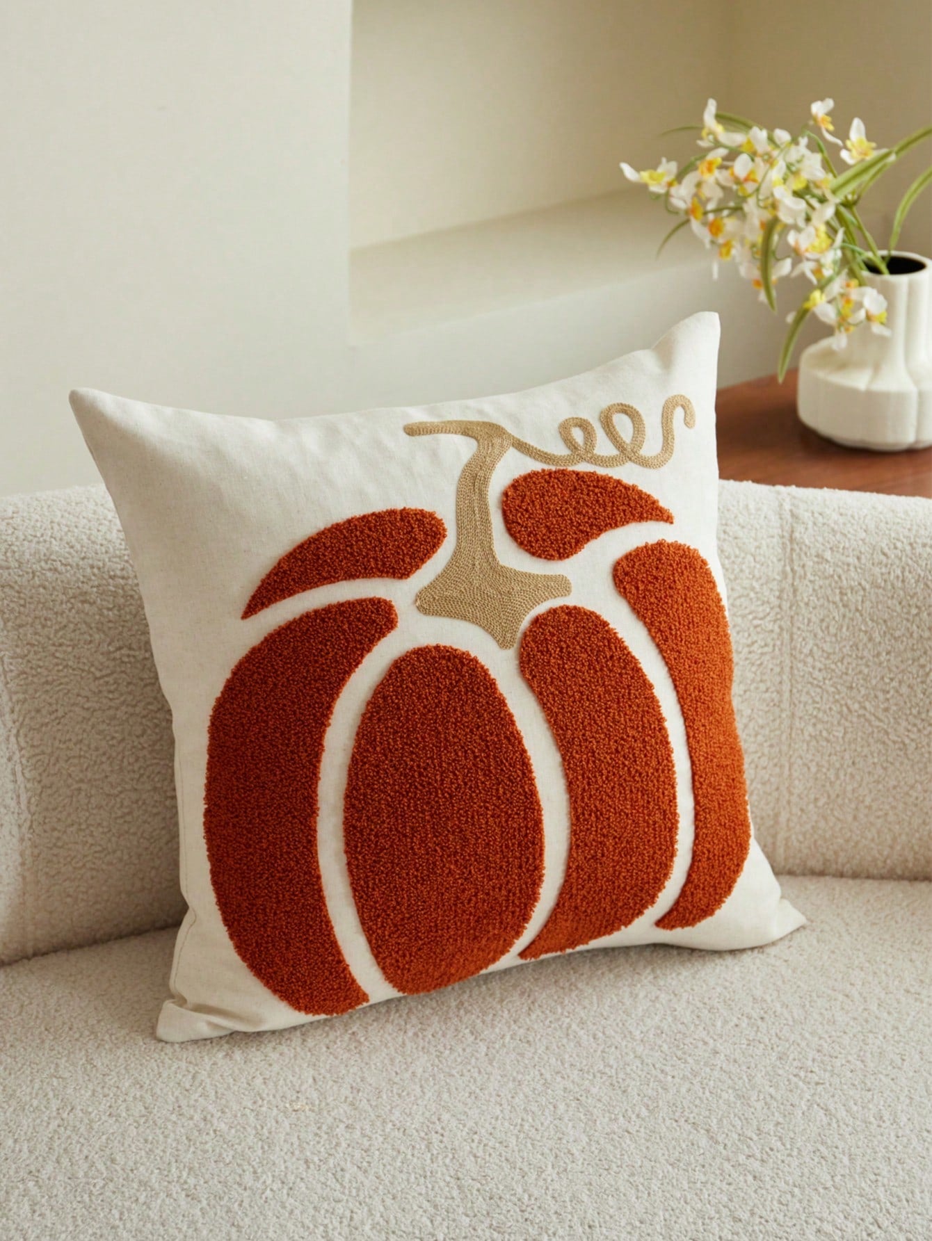 LCUHPCL 1pc 3D Embroidered Pumpkin Linen Pillowcase, Autumn/Winter Home Decor Suitable For Living Room, Bedroom, Party And Various Environments