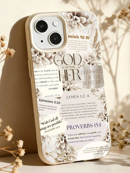 Leather Fashion Phone Cases Slogan Elements 1pc Bible Floral Graphic & Slogan Soft Phone Case Full Coverage Leather Texture Compatible With IPhone 11/12/13/14/15/16/17 Pro Max Spring