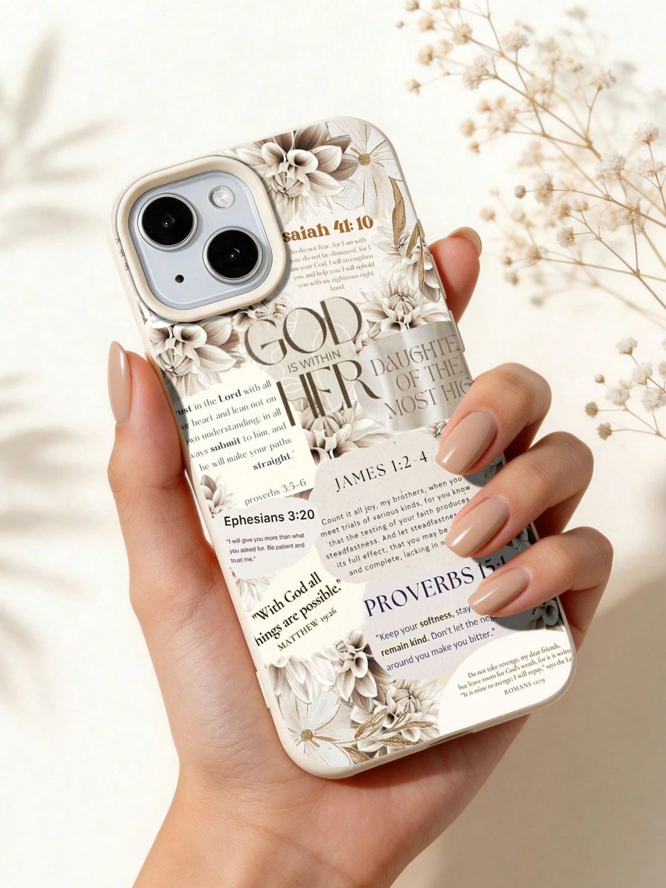 Leather Fashion Phone Cases Slogan Elements 1pc Bible Floral Graphic & Slogan Soft Phone Case Full Coverage Leather Texture Compatible With IPhone 11/12/13/14/15/16/17 Pro Max Spring