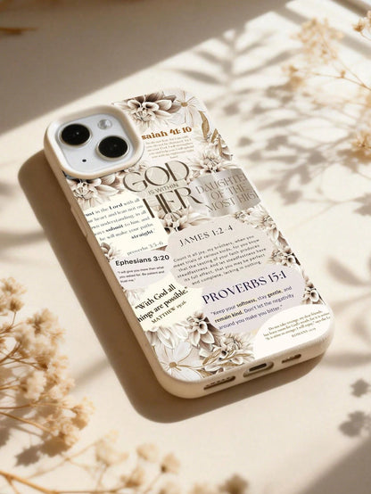 Leather Fashion Phone Cases Slogan Elements 1pc Bible Floral Graphic & Slogan Soft Phone Case Full Coverage Leather Texture Compatible With IPhone 11/12/13/14/15/16/17 Pro Max Spring