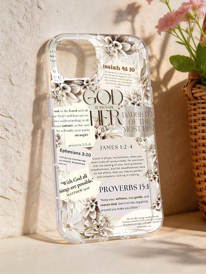Leather Fashion Phone Cases Slogan Elements 1pc Bible Floral Graphic & Slogan Soft Phone Case Full Coverage Leather Texture Compatible With IPhone 11/12/13/14/15/16/17 Pro Max Spring