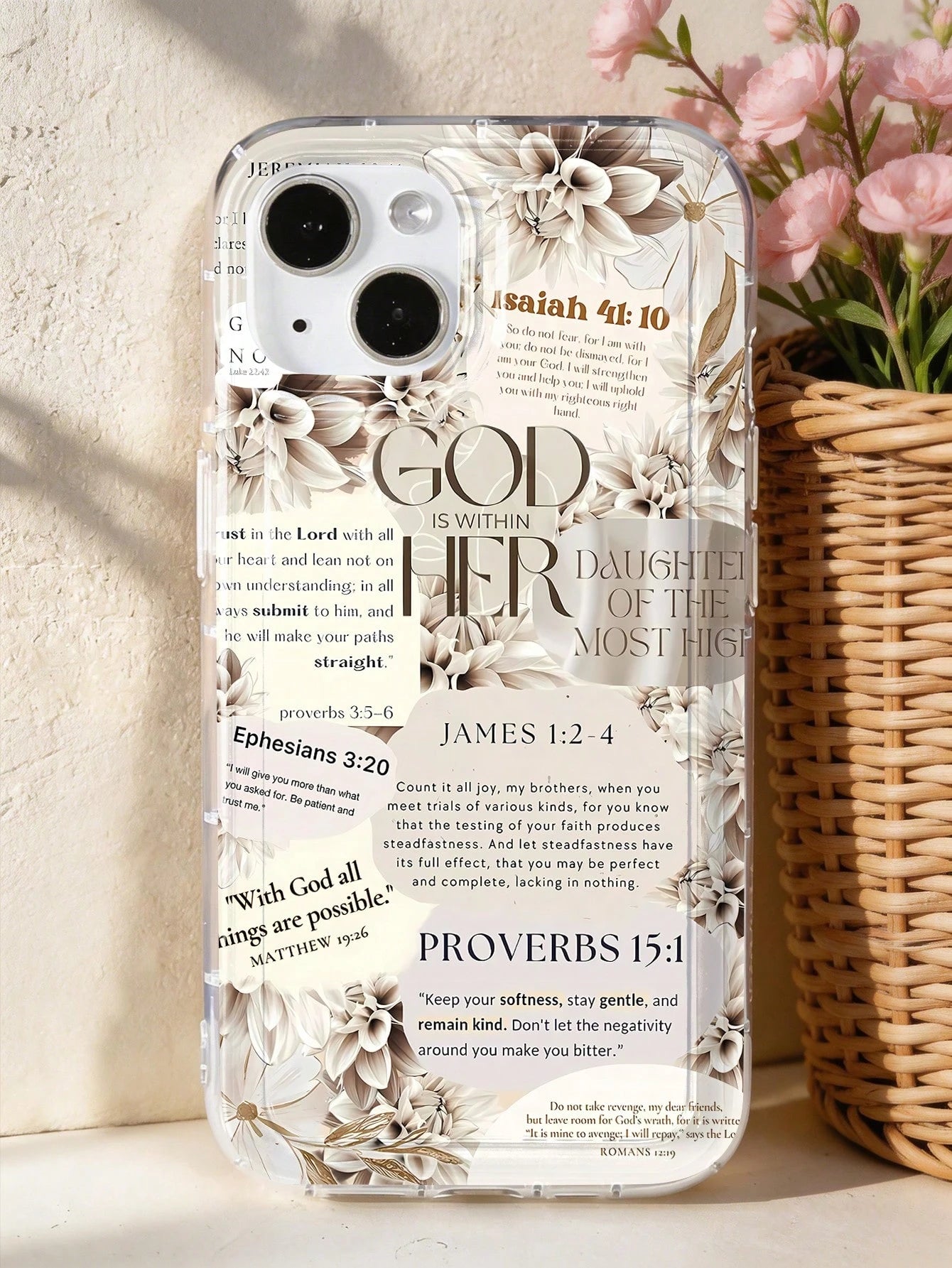 Leather Fashion Phone Cases Slogan Elements 1pc Bible Floral Graphic & Slogan Soft Phone Case Full Coverage Leather Texture Compatible With IPhone 11/12/13/14/15/16/17 Pro Max Spring