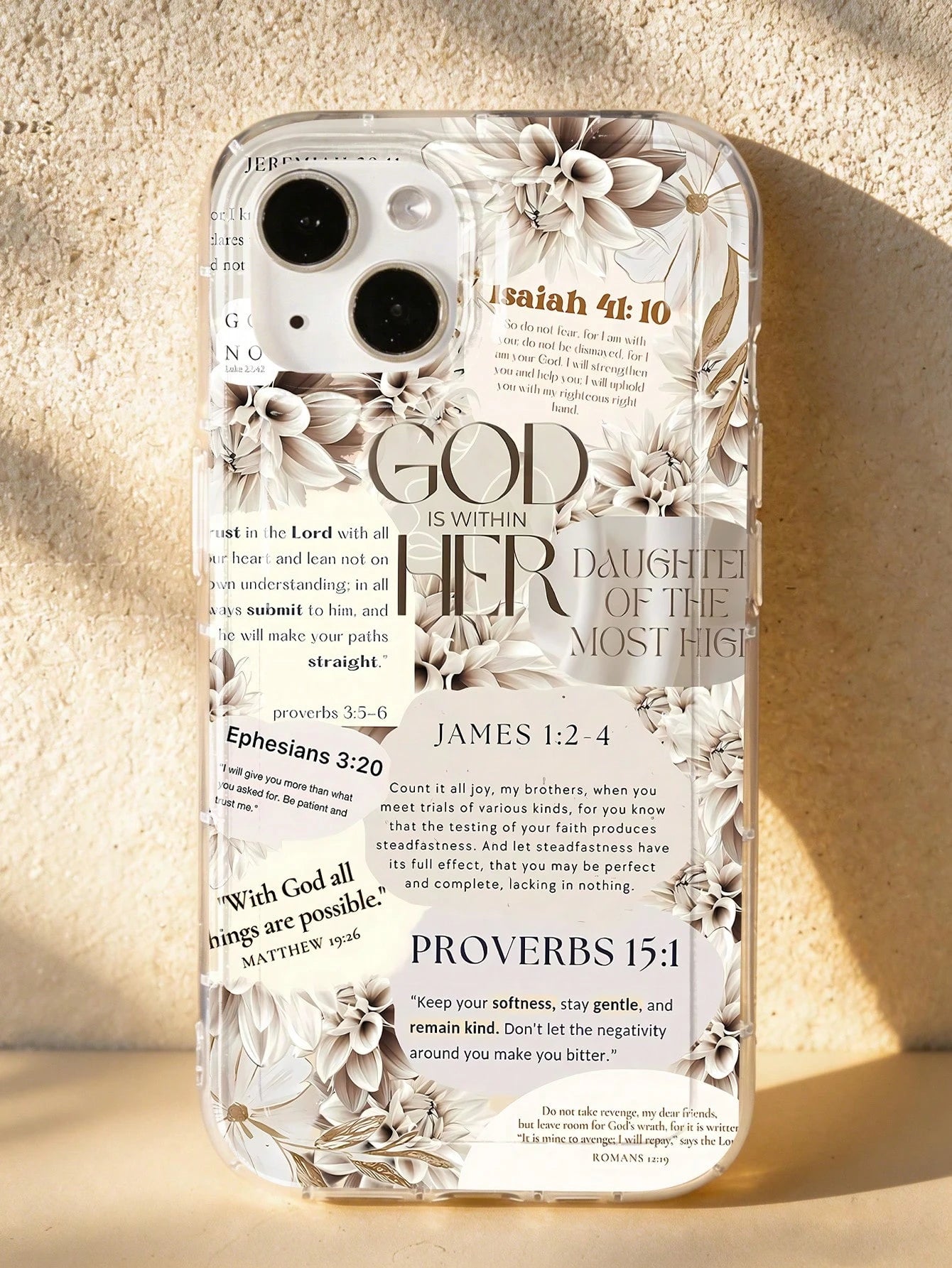 Leather Fashion Phone Cases Slogan Elements 1pc Bible Floral Graphic & Slogan Soft Phone Case Full Coverage Leather Texture Compatible With IPhone 11/12/13/14/15/16/17 Pro Max Spring