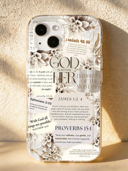Leather Fashion Phone Cases Slogan Elements 1pc Bible Floral Graphic & Slogan Soft Phone Case Full Coverage Leather Texture Compatible With IPhone 11/12/13/14/15/16/17 Pro Max Spring