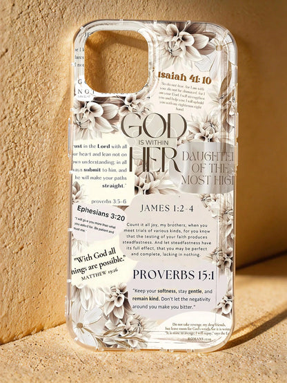 Leather Fashion Phone Cases Slogan Elements 1pc Bible Floral Graphic & Slogan Soft Phone Case Full Coverage Leather Texture Compatible With IPhone 11/12/13/14/15/16/17 Pro Max Spring