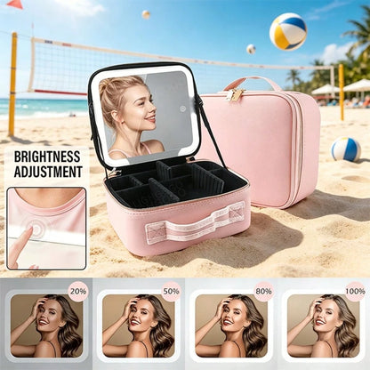 LED Light, Large Mirror, Makeup Bag, Makeup Artist's Makeup Brush Storage Bag, Portable Makeup Case
