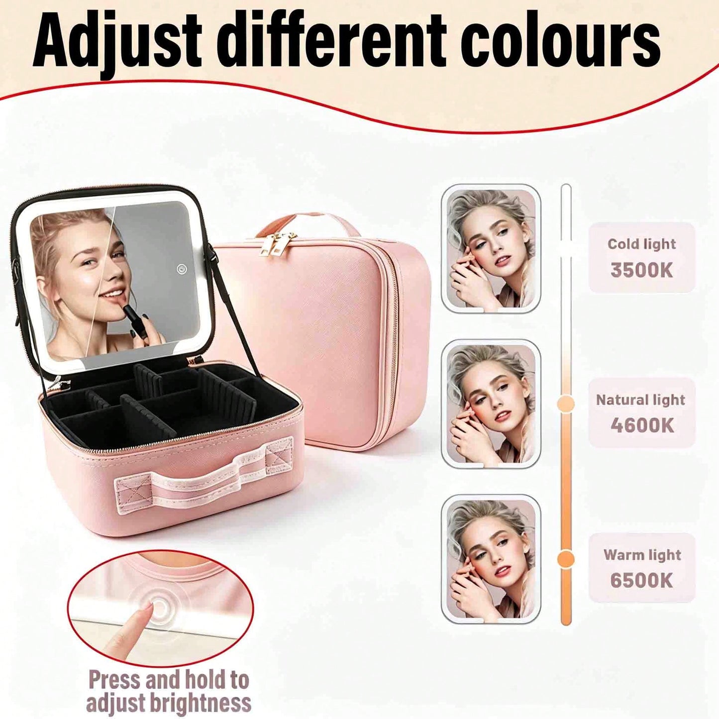 LED Light, Large Mirror, Makeup Bag, Makeup Artist's Makeup Brush Storage Bag, Portable Makeup Case