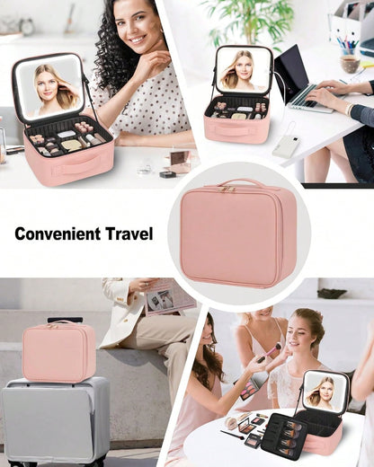 LED Light, Large Mirror, Makeup Bag, Makeup Artist's Makeup Brush Storage Bag, Portable Makeup Case