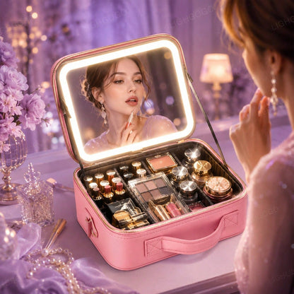 LED Light, Large Mirror, Makeup Bag, Makeup Artist's Makeup Brush Storage Bag, Portable Makeup Case
