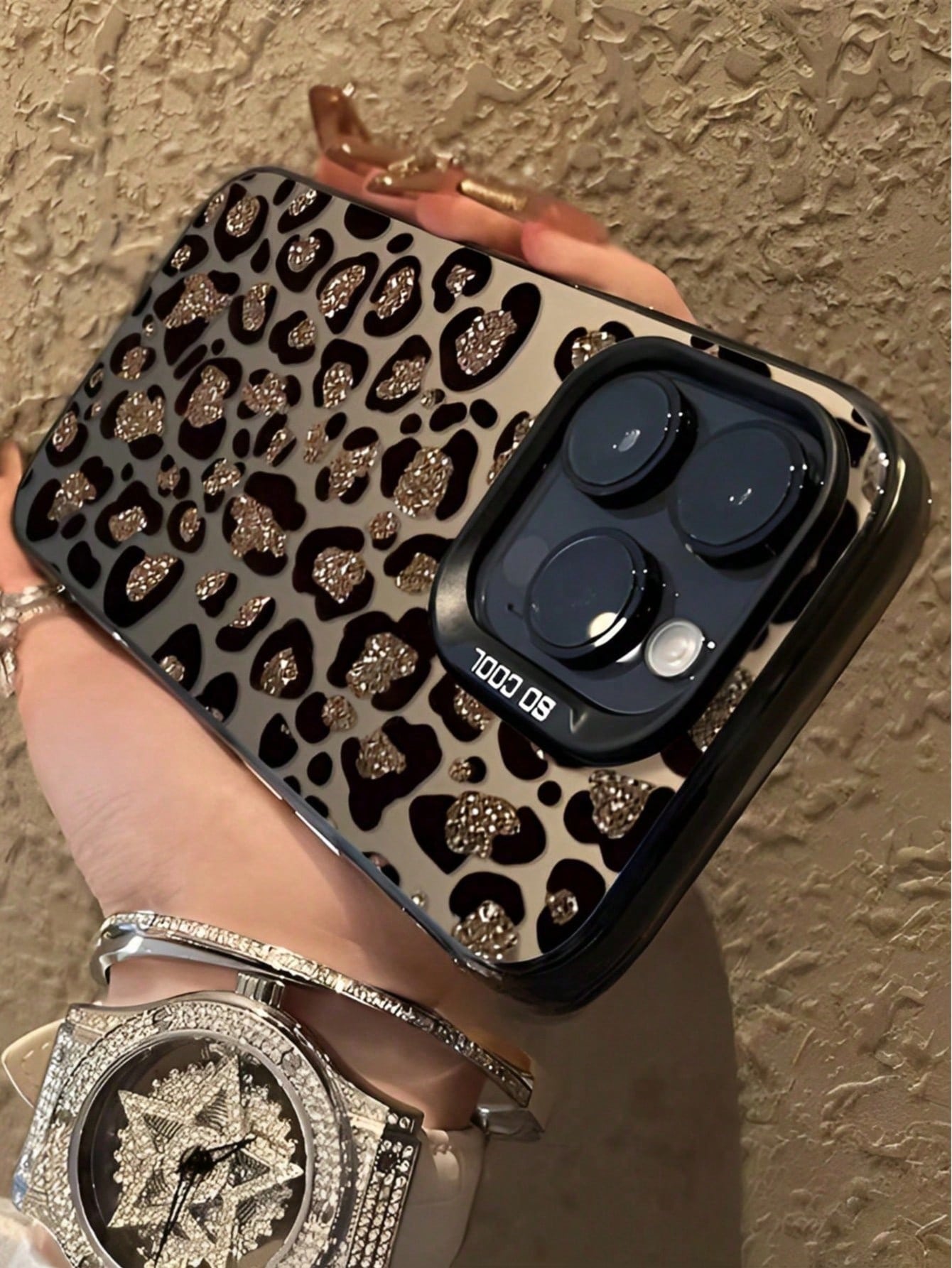 Leopard Print Colorful Silver Phone Case For Phone 16 15 14 13 12 11 Pro Max, Shockproof Full Coverage Protective Shell, Aesthetic Luxury Stylish Slim Fit Scratch Resistant Durable Back Cover, Lightwe