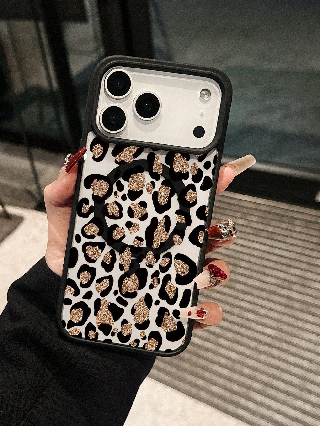 Leopard Print Colorful Silver Phone Case For Phone 16 15 14 13 12 11 Pro Max, Shockproof Full Coverage Protective Shell, Aesthetic Luxury Stylish Slim Fit Scratch Resistant Durable Back Cover, Lightwe