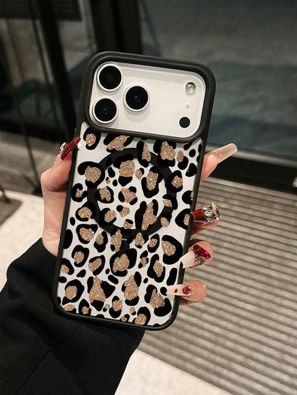 Leopard Print Colorful Silver Phone Case For Phone 16 15 14 13 12 11 Pro Max, Shockproof Full Coverage Protective Shell, Aesthetic Luxury Stylish Slim Fit Scratch Resistant Durable Back Cover, Lightwe