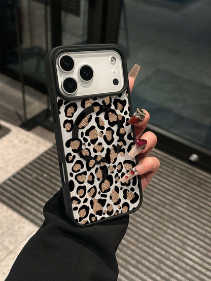 Leopard Print Colorful Silver Phone Case For Phone 16 15 14 13 12 11 Pro Max, Shockproof Full Coverage Protective Shell, Aesthetic Luxury Stylish Slim Fit Scratch Resistant Durable Back Cover, Lightwe