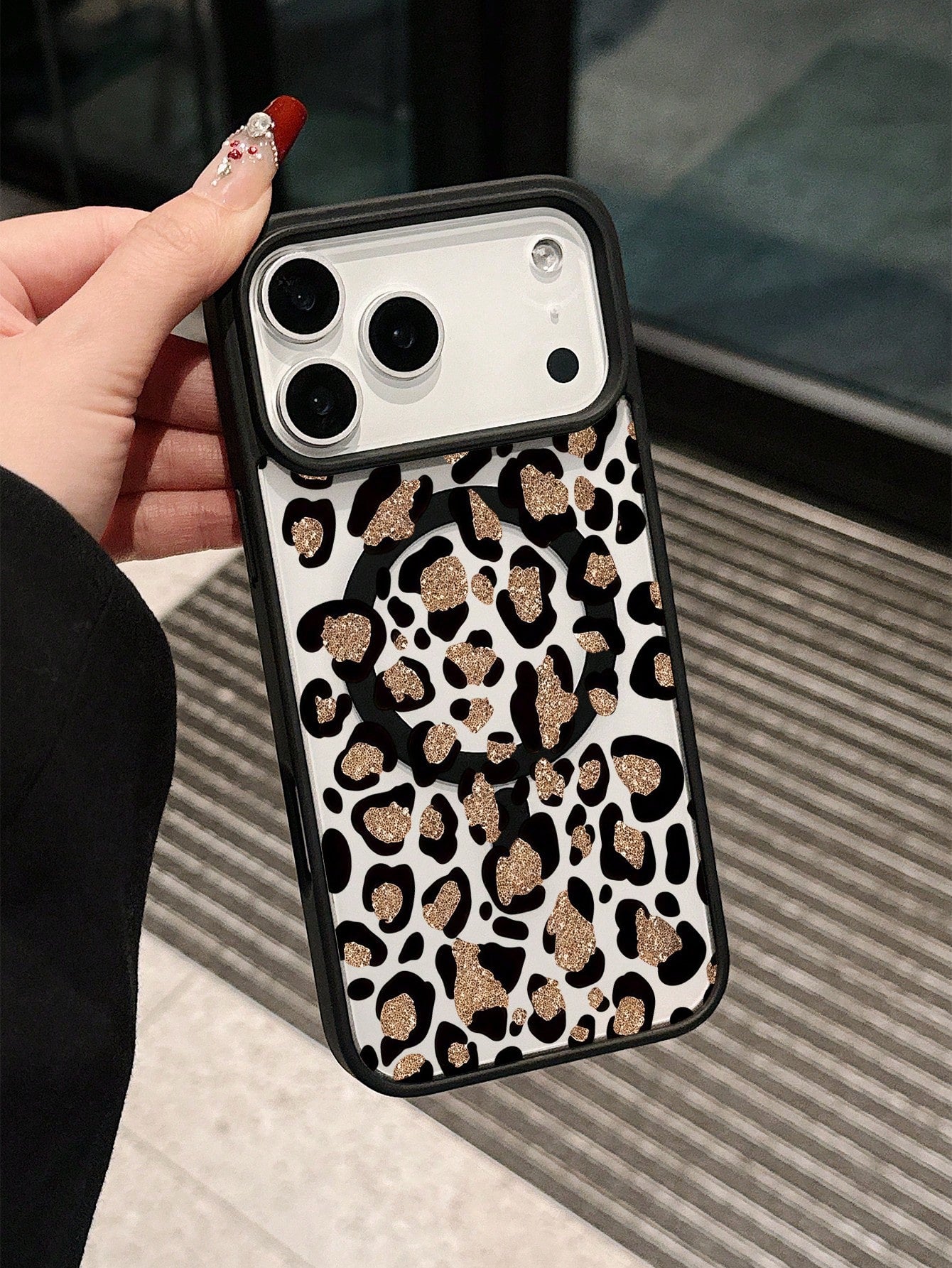 Leopard Print Colorful Silver Phone Case For Phone 16 15 14 13 12 11 Pro Max, Shockproof Full Coverage Protective Shell, Aesthetic Luxury Stylish Slim Fit Scratch Resistant Durable Back Cover, Lightwe